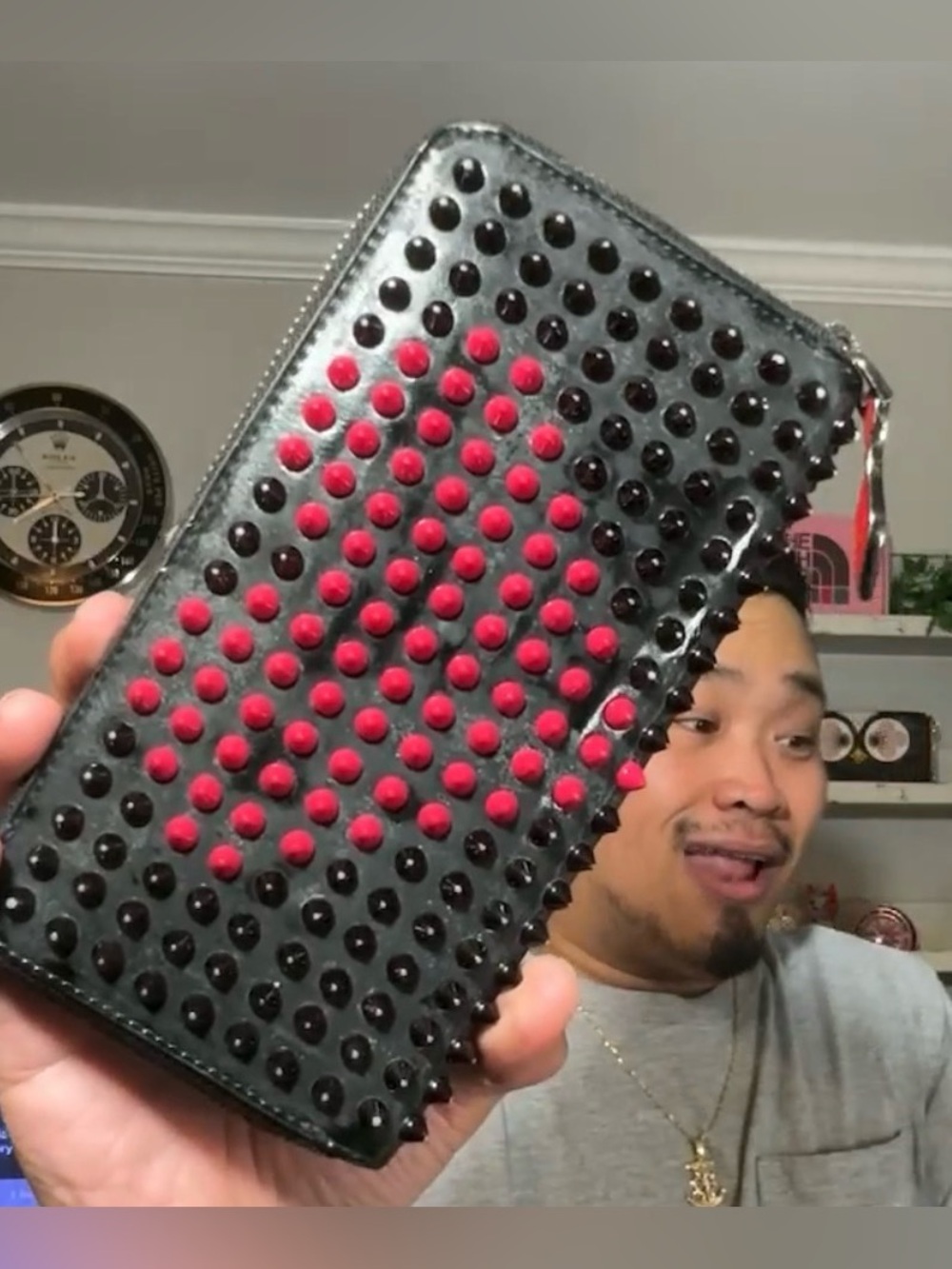 Christian Louboutin heart Zip Around long Wallet Black & Pink